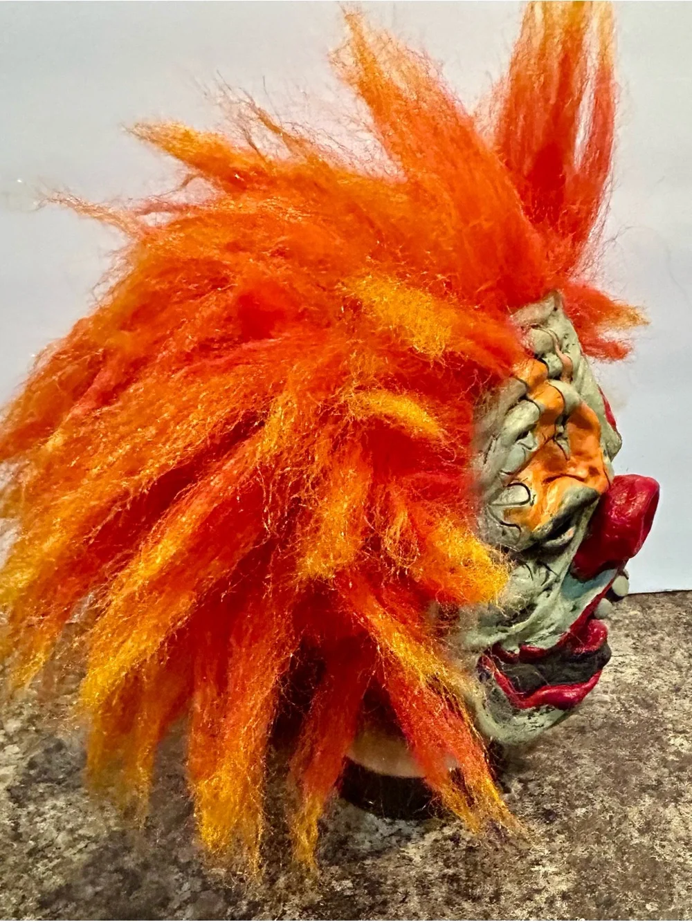 Scary Clown Head Mask with Bright Orange Hair